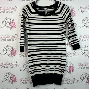Long shirt or mini dress stripes Striped Black and White Women's Sweater